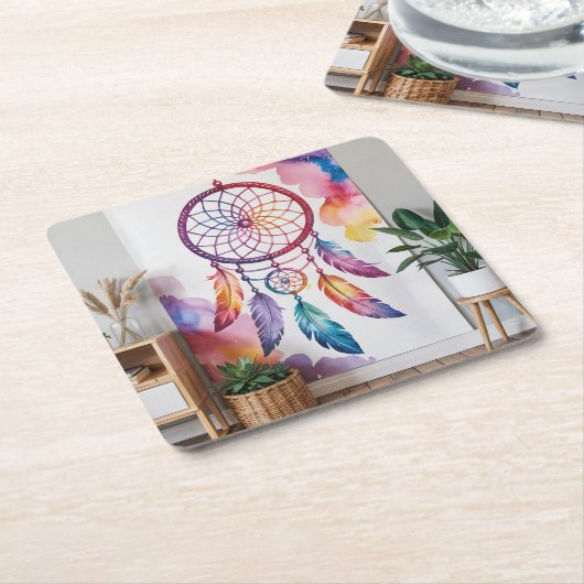 Blue Dreamcatcher Square Onderzetter Set (Schuin)