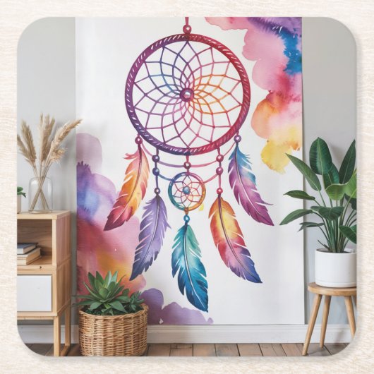 Blue Dreamcatcher Square Onderzetter Set (Voorkant)