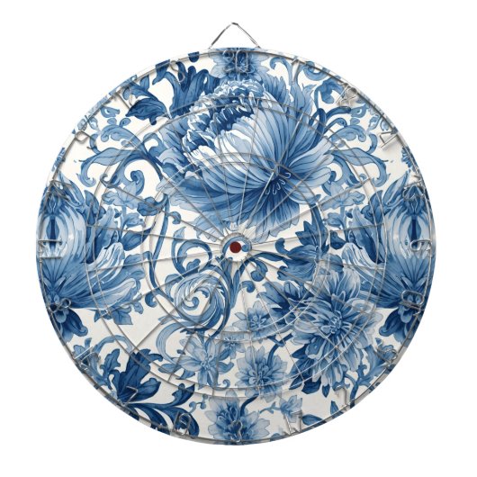Blue Dreams | Floral Watercolor Chinoiserie Dartbord (Voorkant)