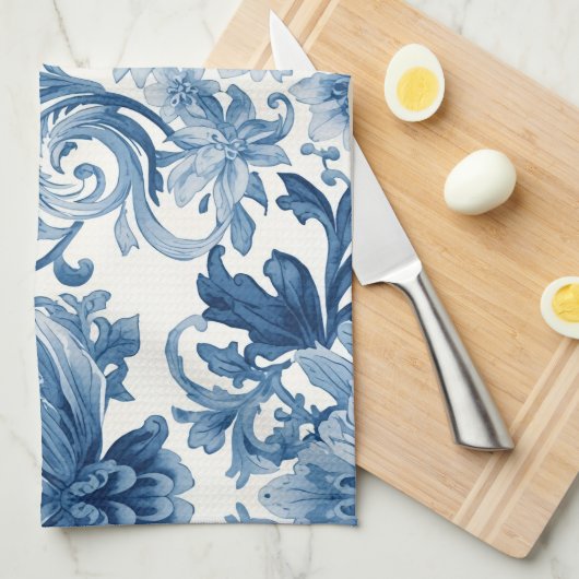 Blue Dreams | Floral Watercolor Chinoiserie Theedoek (Quarter Fold)