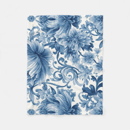 Blue Dreams | Floral Watercolor Chinoiserie White Fleece Deken