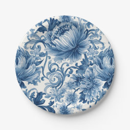 Blue Dreams | Floral Watercolor Chinoiserie White Papieren Bordje