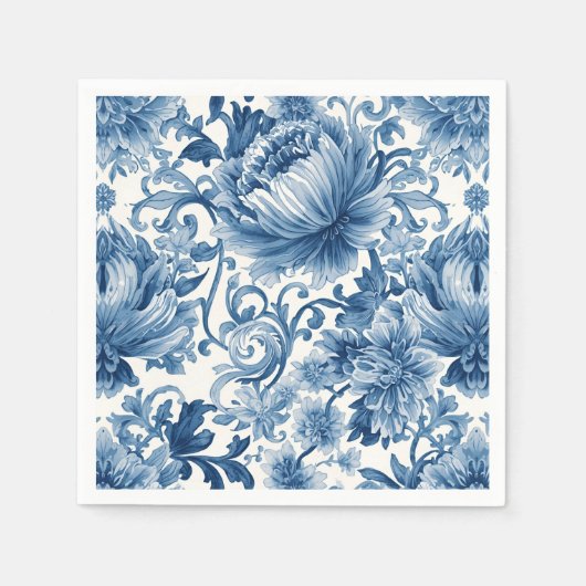 Blue Dreams | Floral Watercolor Chinoiserie White Servet (Voorkant)