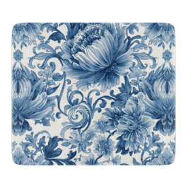 Blue Dreams | Floral Watercolor Chinoiserie White Snijplank
