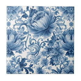 Blue Dreams | Floral Watercolor Chinoiserie White Tegeltje