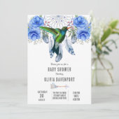 Blue Dreamweaver Hummingbird Boy Baby shower Invi Kaart (Staand voorkant)