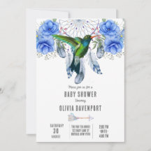 Blue Dreamweaver Hummingbird Boy Baby shower Invi