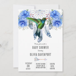 Blue Dreamweaver Hummingbird Boy Baby shower Invi Kaart