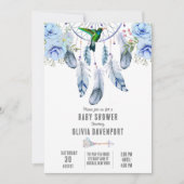 Blue Dreamweaver Hummingbird Boy Baby shower Kaart (Voorkant)