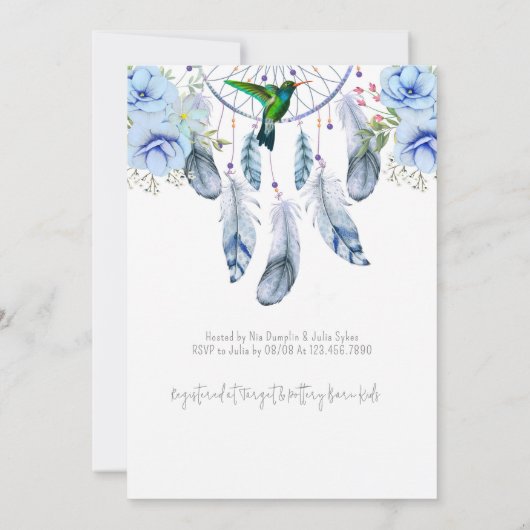Blue Dreamweaver Hummingbird Boy Baby shower Kaart (Achterkant)