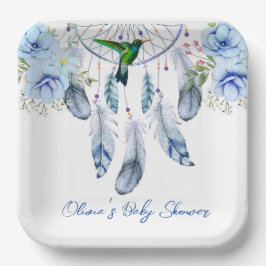 Blue Dreamweaver Hummingbird Boy Baby shower Papieren Bordje