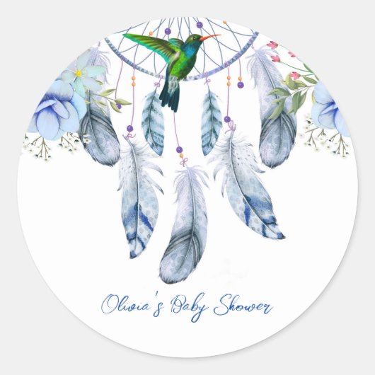 Blue Dreamweaver Hummingbird Boy Baby shower Ronde Sticker (Voorkant)