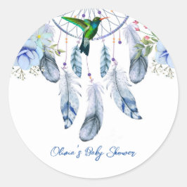 Blue Dreamweaver Hummingbird Boy Baby shower Ronde Sticker