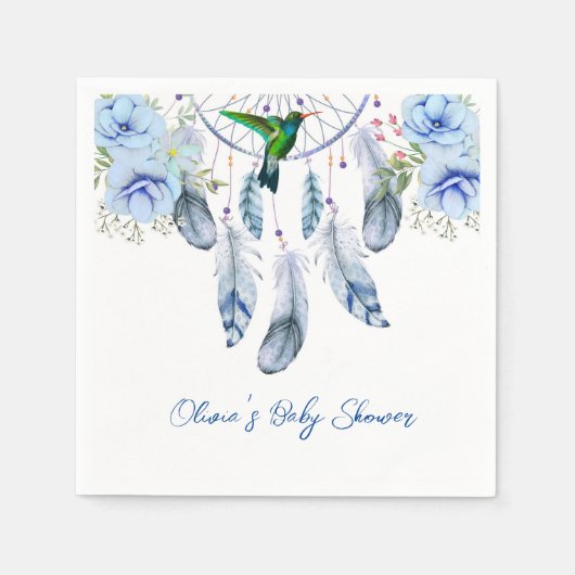 Blue Dreamweaver Hummingbird Boy Baby shower Servet (Voorkant)