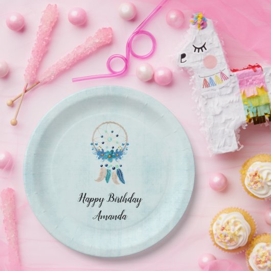 Blue Dreamweaver Stylish Boho Design Birthday Papieren Bordje (Feest)