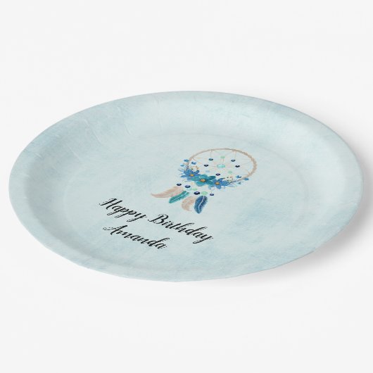 Blue Dreamweaver Stylish Boho Design Birthday Papieren Bordje (Gekanteld)