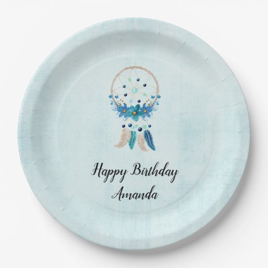 Blue Dreamweaver Stylish Boho Design Birthday Papieren Bordje (Voorkant)
