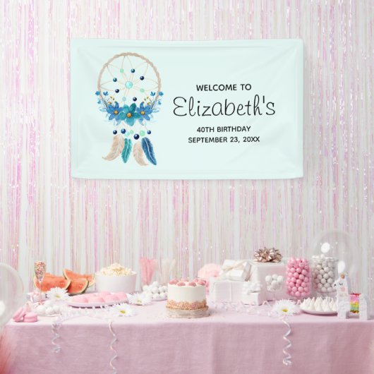 Blue Dreamweaver Stylish Boho Design Birthday Spandoek (Feest)