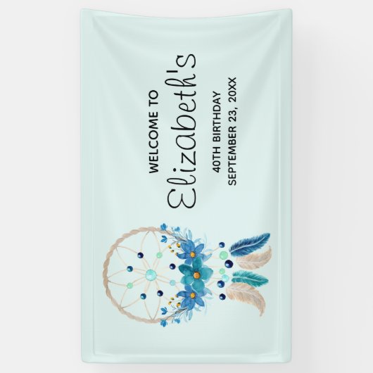 Blue Dreamweaver Stylish Boho Design Birthday Spandoek (Verticaal)