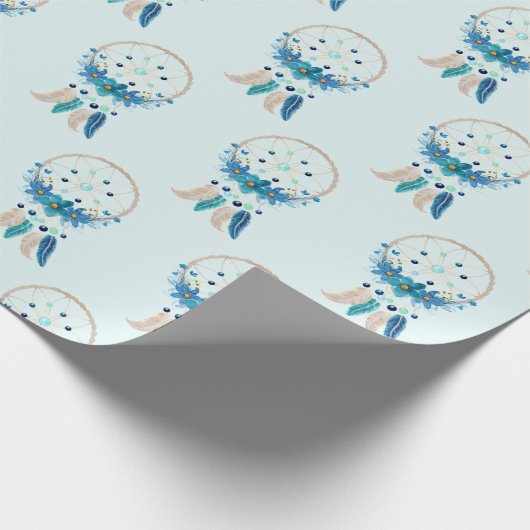 Blue Dreamweaver Stylish Boho Design Cadeaupapier (Hoek)