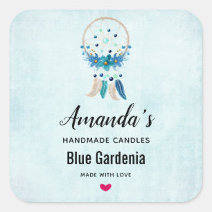 Blue Dreamweaver Stylish Boho Design Candle Vierkante Sticker