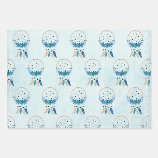 Blue Dreamweaver Stylish Boho Design Inpakpapier Vel (Voorkant 2)