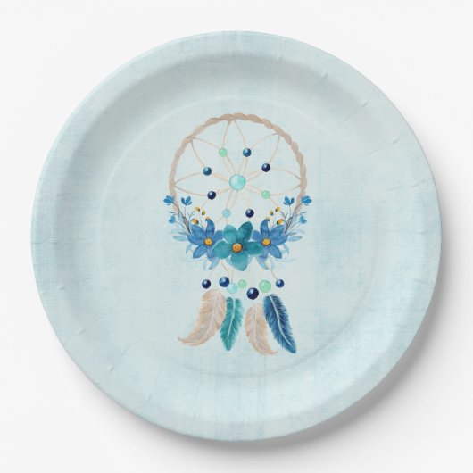 Blue Dreamweaver Stylish Boho Design Papieren Bordje (Voorkant)