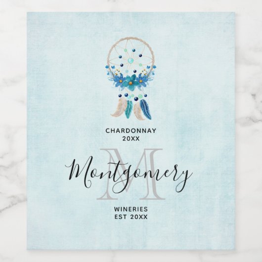 Blue Dreamweaver Stylish Boho Design Wine Making Wijn Etiket (Enkel label)