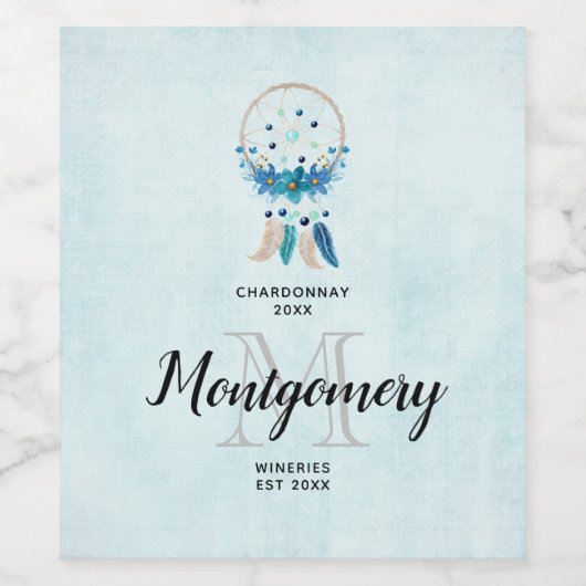 Blue Dreamweaver Stylish Boho Design Wine Making Wijn Etiket (Enkel label)