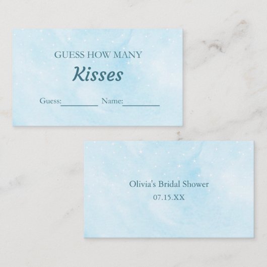 Blue Dreamy raden hoeveel kussen bruids spel Informatiekaartje (Voorkant / Achterkant)