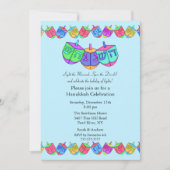 Blue Dreidel Hanukkah Celebration Invitation Kaart (Voorkant)