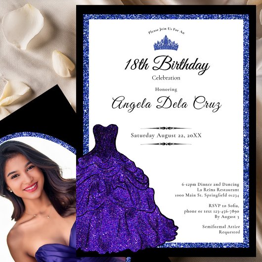 Blue Dress and Tiara 18th Birthday Debut Kaart
