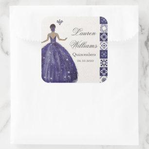 Blue Dress Artistieke Tegels Quinceañera Sticker