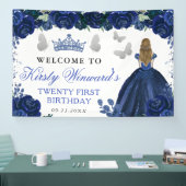 Blue Dress Blonde Haired Princess Floral Birthday Spandoek (Beurs)