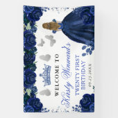 Blue Dress Blonde Haired Princess Floral Birthday Spandoek (Verticaal)