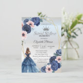 Blue Dress, Blue Flowers Lijst Sweet 16 Kaart (Staand voorkant)