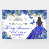 Blue Dress Dark Skin Princess Floral Birthday Spandoek (Horizontaal)