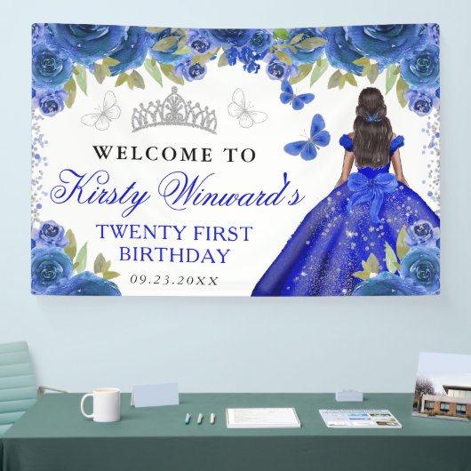 Blue Dress Dark Skin Princess Floral Birthday Spandoek (Beurs)