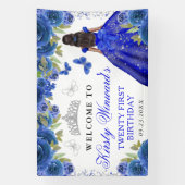 Blue Dress Dark Skin Princess Floral Birthday Spandoek (Verticaal)