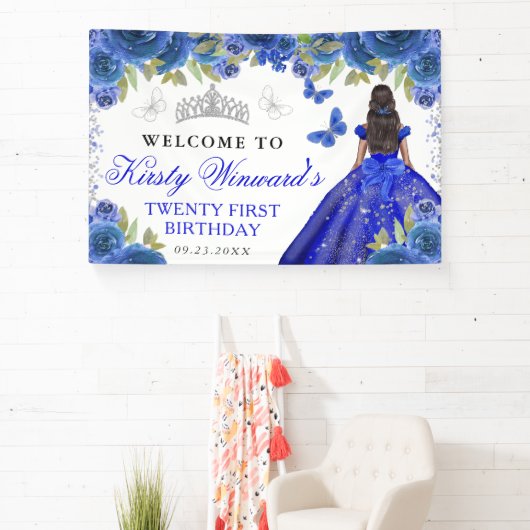 Blue Dress Dark Skin Princess Floral Birthday Spandoek (Insitu)