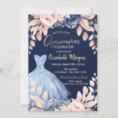 Blue Dress Floral Quinceañera Kaart (Voorkant)