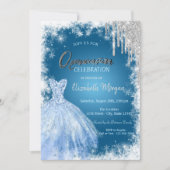 Blue Dress Glitter Drift Quinceañera Kaart (Voorkant)