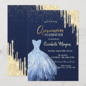 Blue Dress Gold Glitter Drip Quinceañera Kaart (Voorkant / Achterkant)