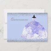 Blue Dress Silver Glitter Quinceanera Party Invite Kaart (Voorkant)