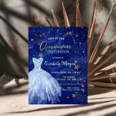 Blue Dress Stars Galaxy Quinceañera Kaart