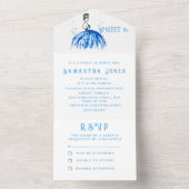 Blue Dress Sweet 16 Floral Sixteen Girly Elegant All In One Uitnodiging (Binnen)