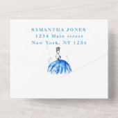 Blue Dress Sweet 16 Floral Sixteen Girly Elegant All In One Uitnodiging (Achterkant)