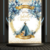 Blue Dress Sweet 16 Gold Glitter Waterverf Banner Wandkleed