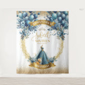 Blue Dress Sweet 16 Gold Glitter Waterverf Banner Wandkleed (Voorkant)