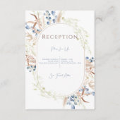 Blue Dried Boho Flowers White Reception Kaart (Voorkant)